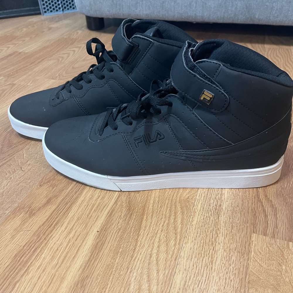 Fila Men's Vulc 13 Black High-Top Sneakers with White Soles